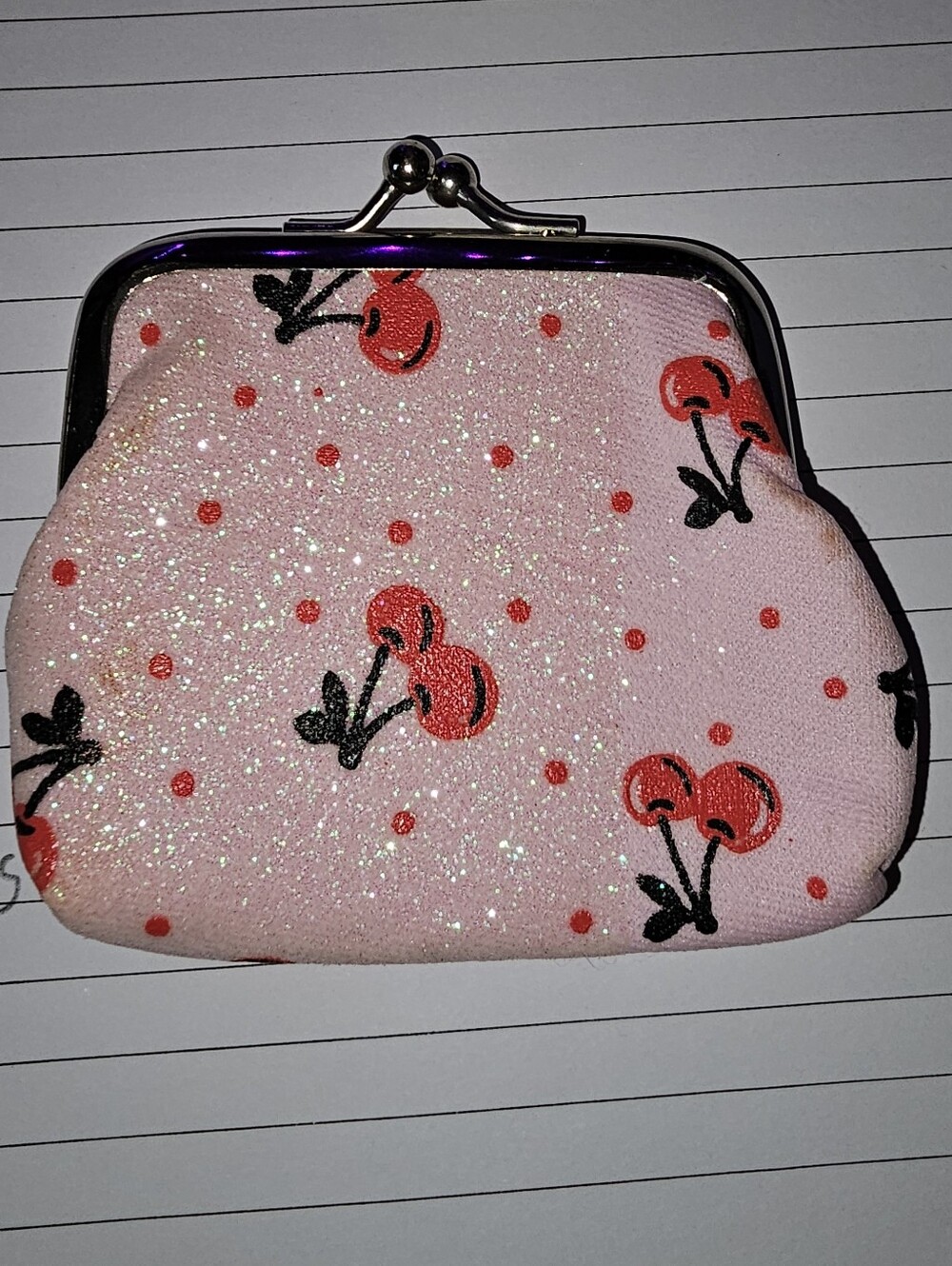 Pink Cherry Print Coin Purse with Kiss-Lock Closure - Picture 3 of 3